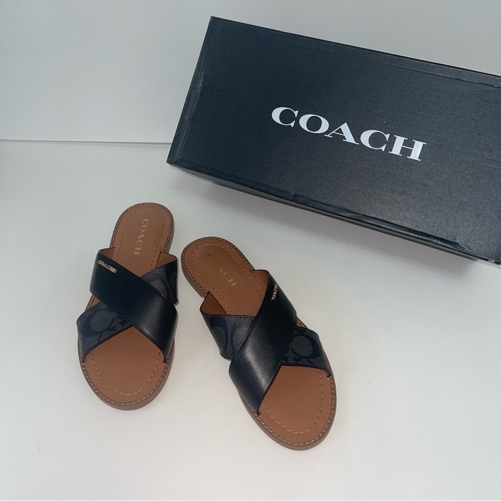 Coach Hilda Sandal In Signature Canvas In Black Color - New In Box - Picture 3 of 13